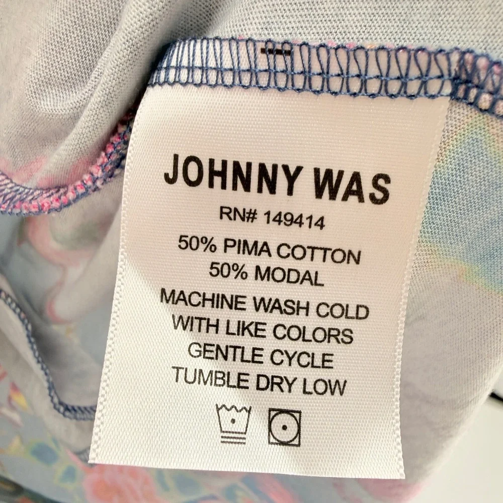 Johnny Was Women M Phoenix Floral Pima Cotton Modal Robe Kimono Blue Pockets